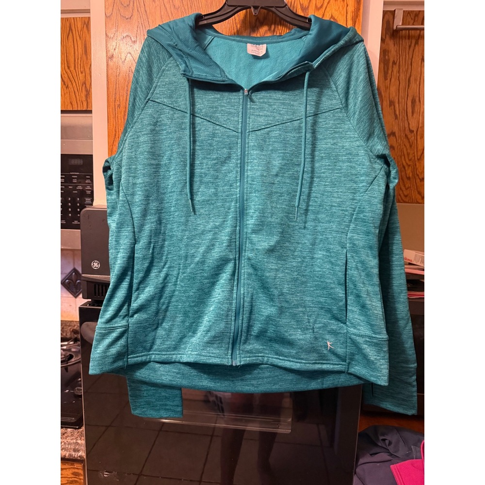 Danskin Now Womens XL Teal Space Dye Full Zip Hoodie Thumbhole Active Jacket